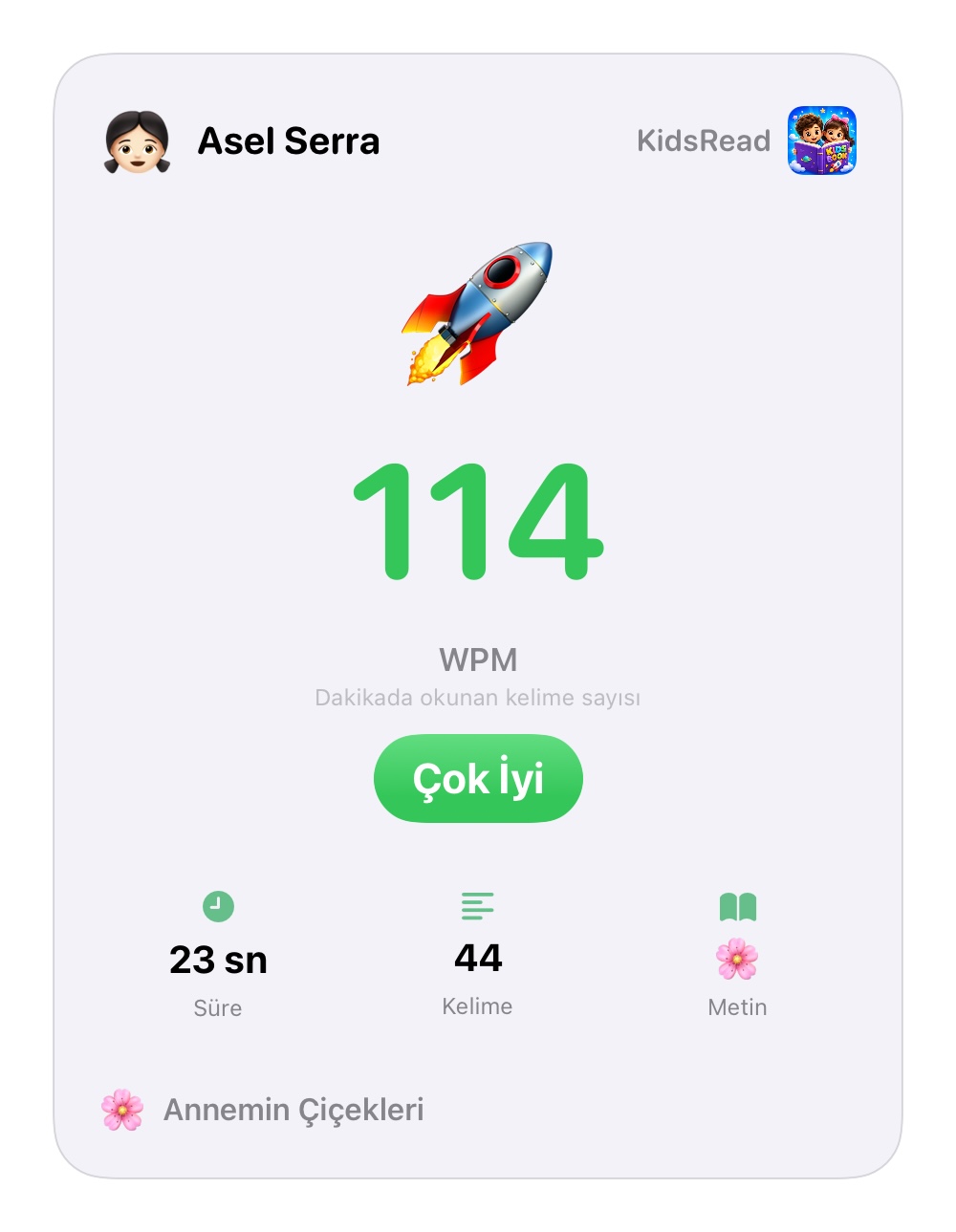 Okuma hızı paylaşım kartı